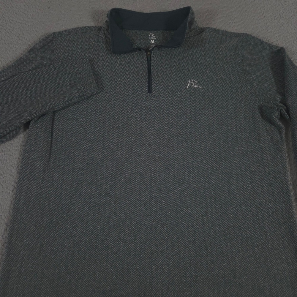 Rhoback Pullover Mens Medium Green Herringbone Jacquard Performance 1/4 Zip Fall